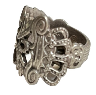 X Wide Antique Crown Sterling Silver Signed Spoon Ring Size 8 12.25g