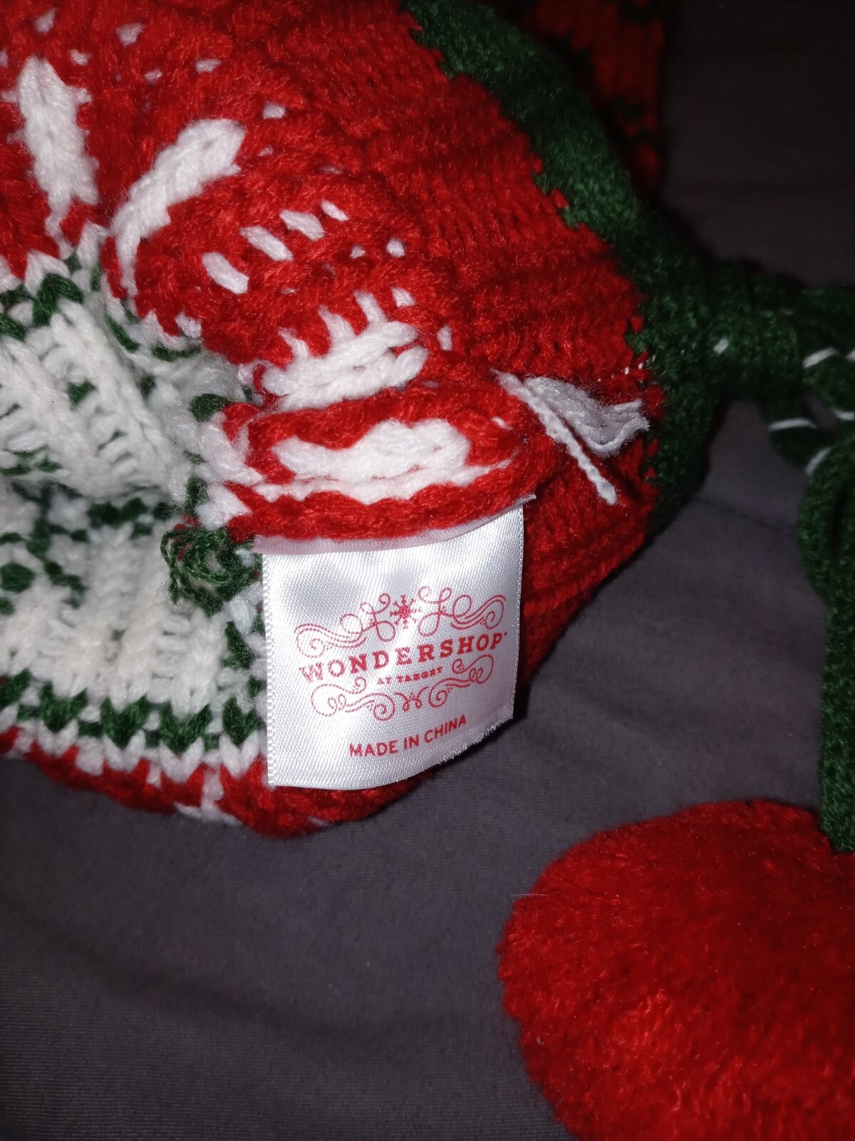 Red Knit Sweater Christmas STOCKING Green White Rustic Cabin Trees