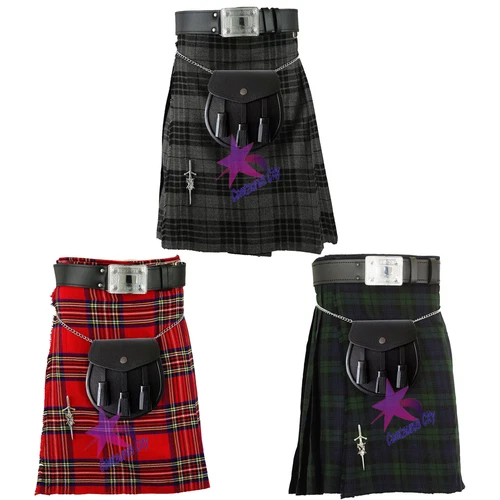 Scottish Mens Kilt Traditional Highland Dress Skirt/Kilt Belt Buckle Pin Sporran