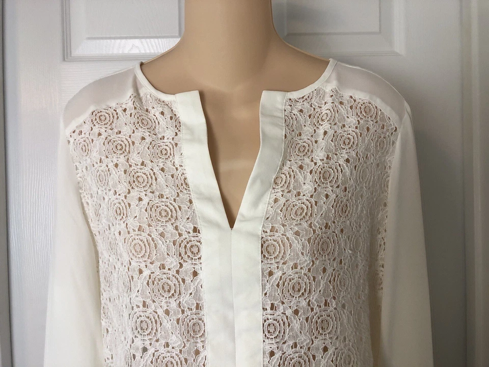 The Limited Lace Front Top Womens Medium Tall MT Ivory Popover Unlined Blouse - Image 2 of 4