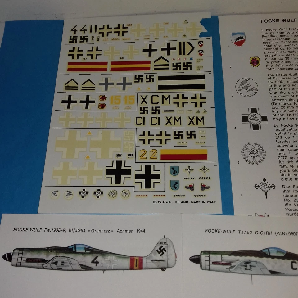 DORNIER 335, FOCKE WULF 190 D E TA 152 LUFTWAFFE DECAL 1/72 ESCI PARZIALE - Immagine 2 di 2