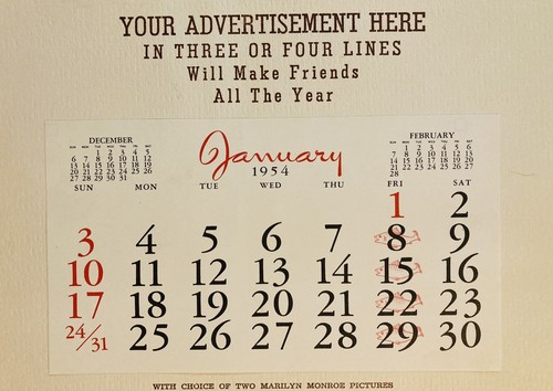 Marilyn Monroe Calendar 1954 Willinger Caught Short Litho Rare Salesman Sample - Picture 2 of 3