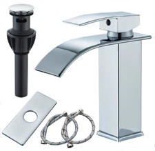 Chrome Waterfall Bathroom Basin Faucet Vanity Sink Lavatory Mixer Tap W/Drain