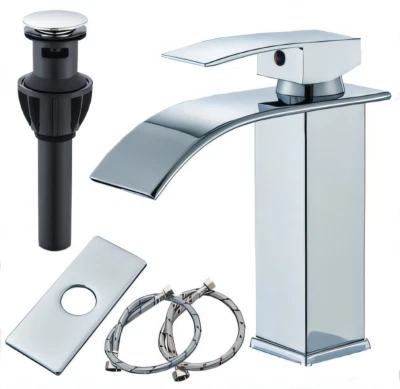 TOPSHOWER Chrome Waterfall Bathroom Basin Faucet Vanity Sink Lavatory Mixer Tap W/Drain