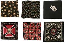 Black Skull Bandanas, 21 x 21,  - 1, 3, 6 pack - Styllion