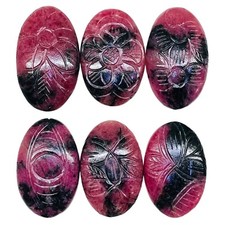 6 Pcs Natural Carved Rhodonite 38-43mm Pendant Size Loose Gemstones Lot 