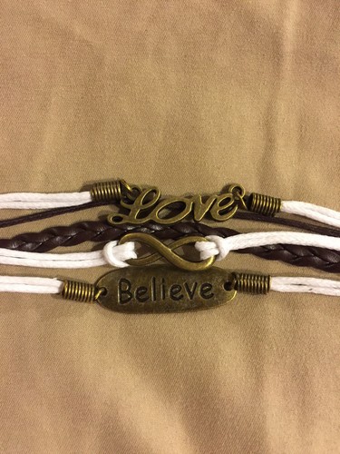 Inspirational Bracelet White And Brown With Gold Charms. New - Picture 2 of 4