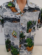 Vintage Hawaiian Aloha Shirt Roundy Bay Blue Men's Size Medium
