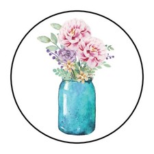 30 pretty flowers in Mason Jar Envelope Seals Labels Stickers 1.5" Round