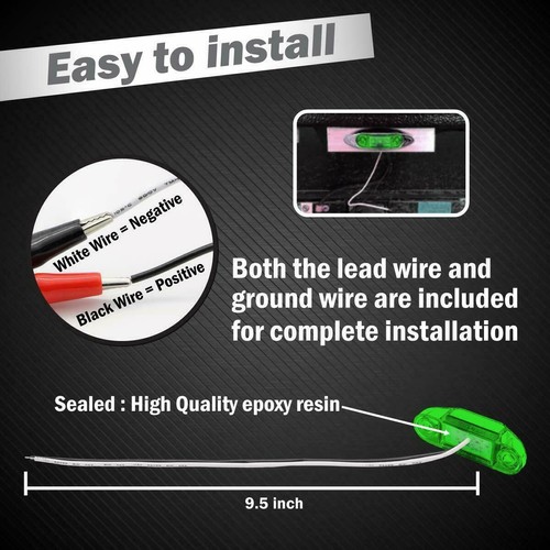 10x Side Marker Green 3-LED Light Indicator Lamp for Trailer Truck Lorry 12V-24V - Picture 7 of 8