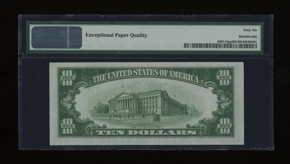DBR 1928-B $10 LGS FRN Chicago Gem Fr. 2002-Glgs PMG 66 EPQ Serial G44552909A - Image 2 of 2