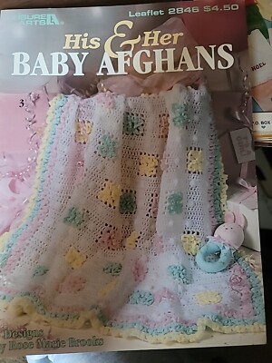 His & Her Baby Afghans Crochet Pattern Leaflet ~ 6 Designs For Baby Girl & Boy