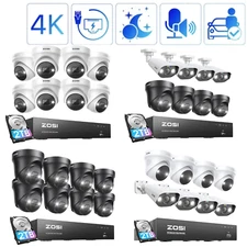 ZOSI 4K PoE 8CH Security IP Camera CCTV System 2TB 24/7 Record AI Detect Audio