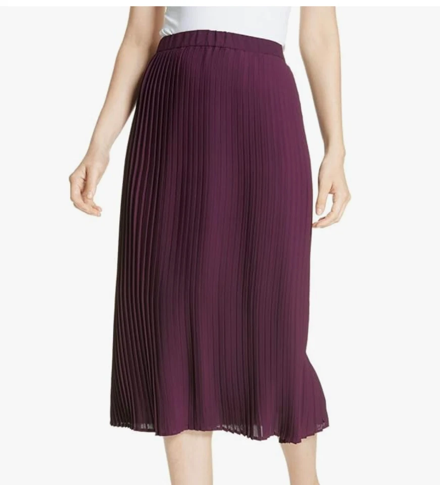 Eileen Fisher Mujer Cuchillo Plisado Midi Falda Púrpura 12 Grande Pull On Foto 2 de 4