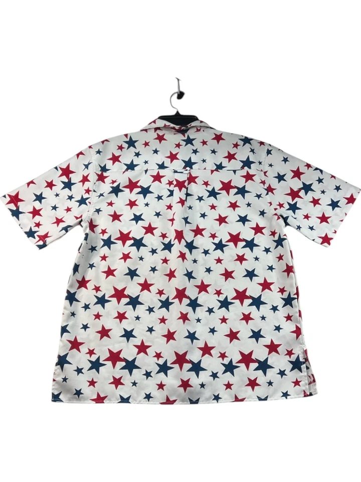 True Rock Button Down Shirt Mens Size Large White Red Blue Stars Short Sleeve - Image 2 of 4
