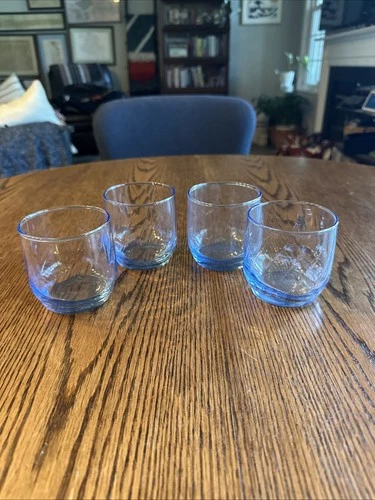 Anchor Hocking Blue Swirl Lowball Glasses Ice Blue Rocks 8oz Set Of 4 Vintage