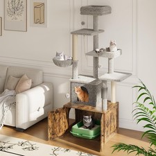55.1 In Modern Cat Tower Cat Tree Condos with 23.6'' Hidden Litter Box Enclosure