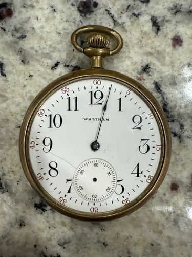 Antique 1924 Waltham 10k Gold Fill 15J Floral Motif Movement Pocket Watch