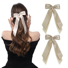 2 PCS Double Layer Hair Bows Gold Ribbon Clips Ponytail Holder Accessories