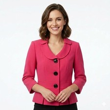 Tahari ASL Blazer Size 10P Pink Black Buttons Cloverleaf Collar Front Vents