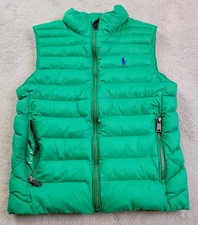 Polo Ralph Lauren Puffer Vest Girls Small 8 Green Quilted Full Zip Packable Pony