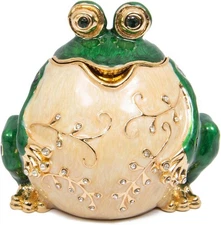 Hand Painted Enameled Frog Style Decorative Hinged Jewelry Trinket Box Gift