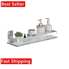 Clear Tempered Glass Wall Shelf, Wall-Mounted Organizer for Bathroom, Kitchen...