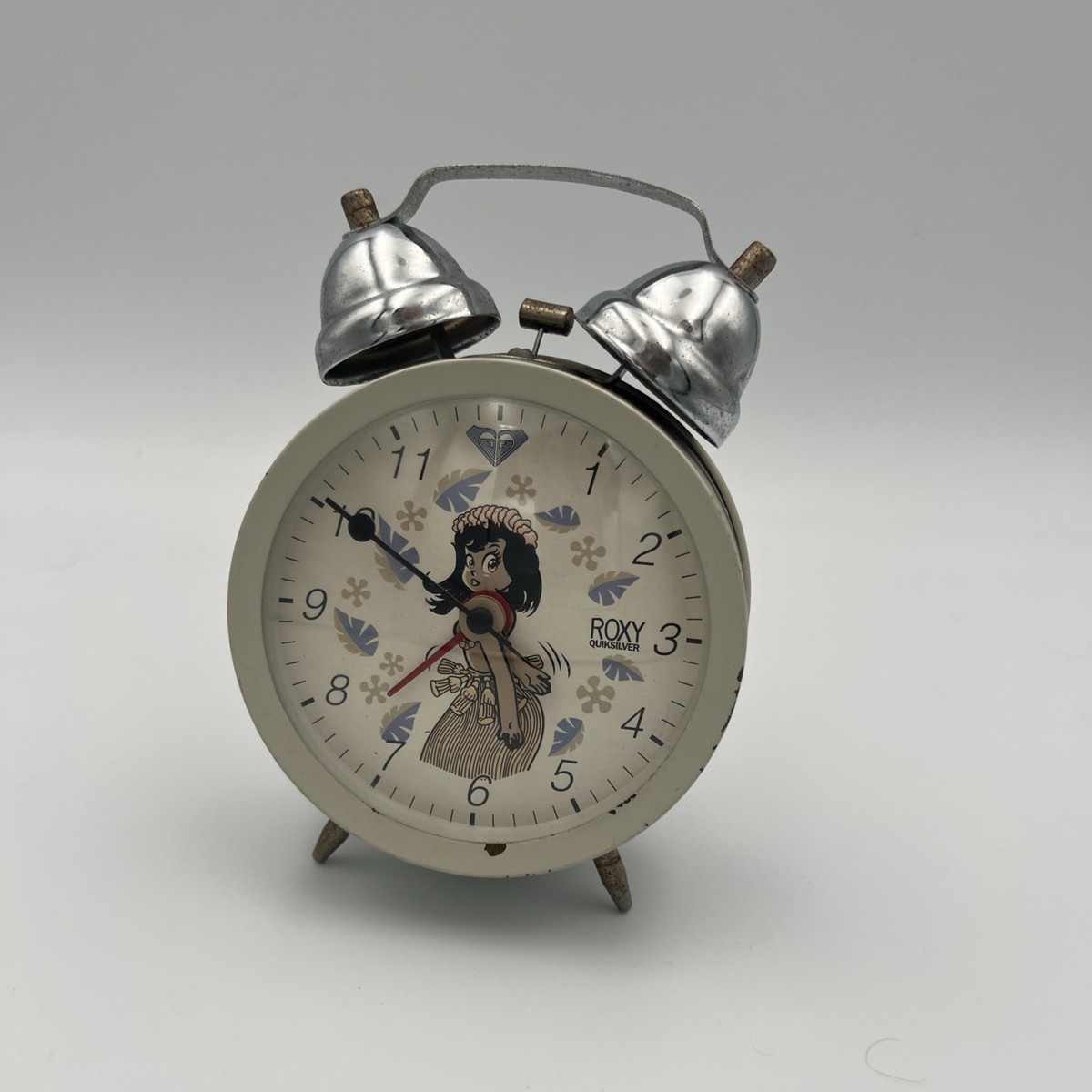 ［希少］ROXY/QUIK SILVER目覚まし時計 Vintage Roxy Quiksilver Hula Girl Twin Bell Wind Up Alarm Clock
