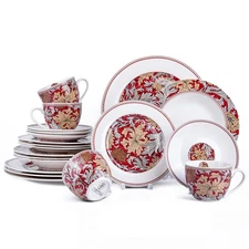 STPGoods 20-Piece Dinnerware Set - Porcelain Plates and Bowls Set with Mugs, ...