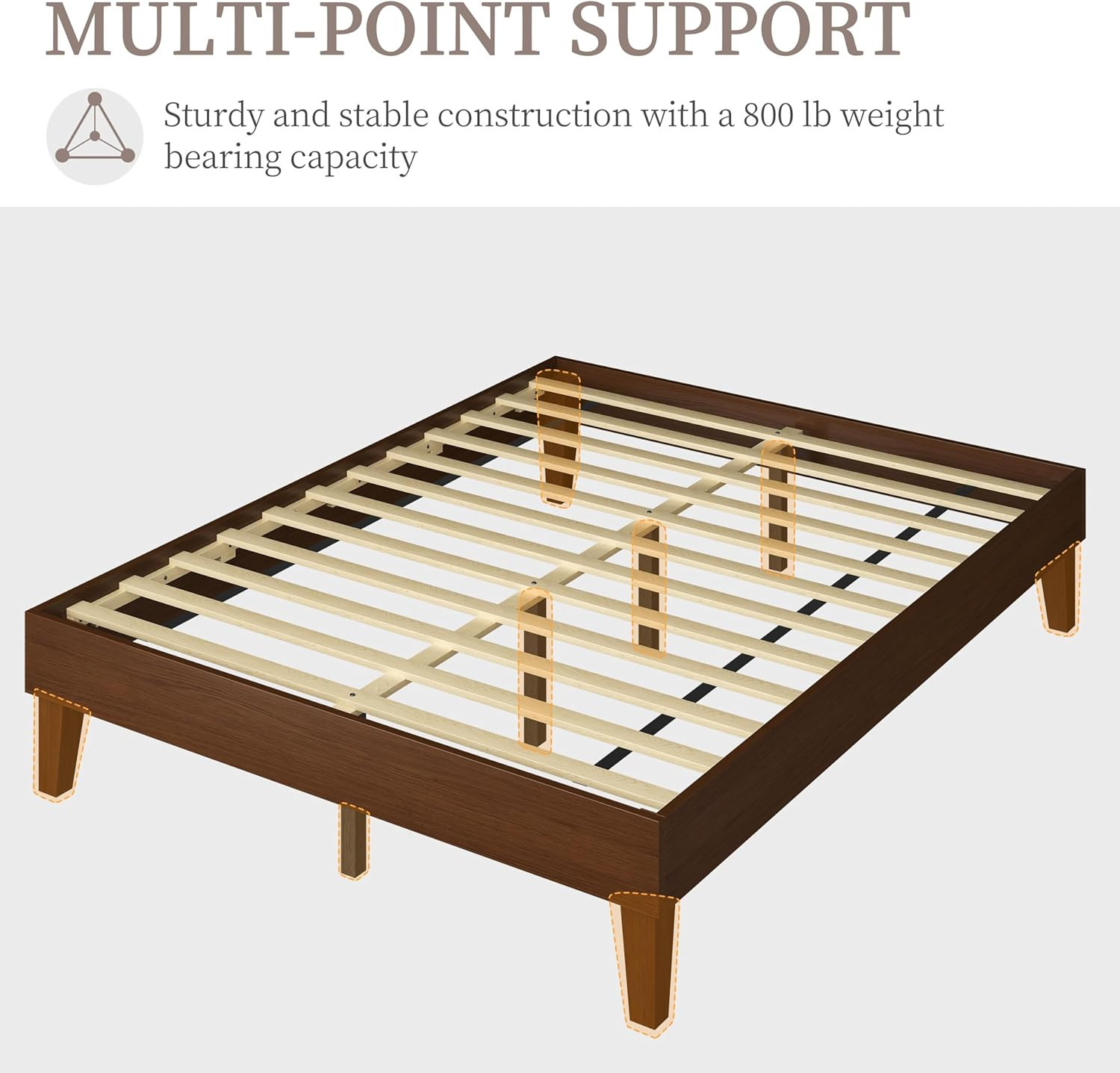 Queen Bed Frame Natural Solid Wood Platform Bed with Wooden Slats Support, 7....