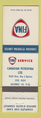 Matchbook Cover - Fina oil gas Canadian Petrofina Ste Foy QC