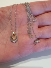 18ct White Gold Natural Diamond Pendant On Necklace 750 Double Drop Not 9k Gold