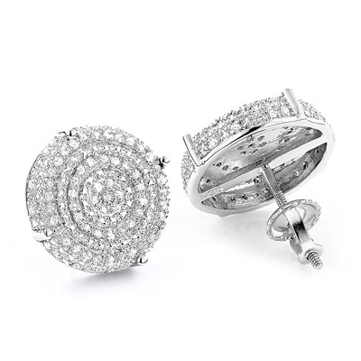 Pave Diamond Circle Earrings Studs 0.24ct Sterling Silver for Men and Women