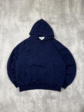 Vintage 1980s Thermal Lined Blank Full Zip Hooded Navy Sweatshirt Size XL