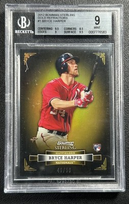BRYCE HARPER BGS 9 2012 BOWMAN STERLING #1 ROOKIE GOLD REFRACTOR RC 49/50