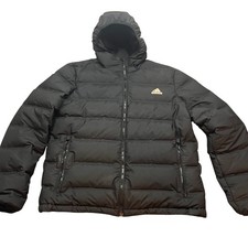 Adidas Helionic Hooded Down Jacket Mens Large Black Puffer BQ2001 Zip Ski hiking