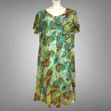 Vintage Esmeralda Womens Dress Plus 2X Blue Green Paisley Babydoll Flowy Fairy
