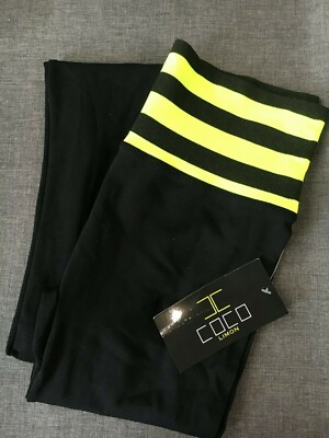 Coco Limon Women's Yoga Fitness Pants Black w Striped Waist S/M New with Tags