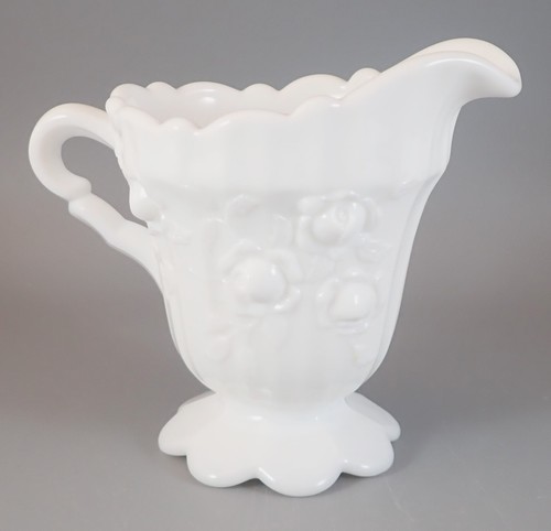 Fenton Rose or Cabbage Rose Creamer Cream Pitcher 3 1/2" Tall Milk Glass White - Picture 2 of 4