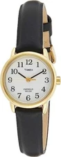 Timex T20433 Women's Easy Reader Gold-Tone Black Leather Strap Watch