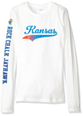 NCAA Kansas Jayhawks Women's BFF 2 Long Sleeve Crew Neck Tee, Large, White