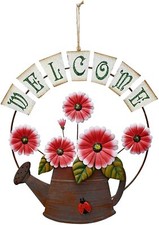 Metal Daisy Flower Welcome Door Hanging Sign Decor Outdoor Indoor Garden Decorat