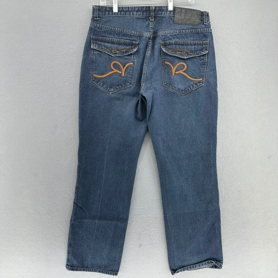 Jeans bordado Y2K Rocawear ajuste clássico W36 (35X31) tamanho grande skatista folgado - Imagem 2 de 4