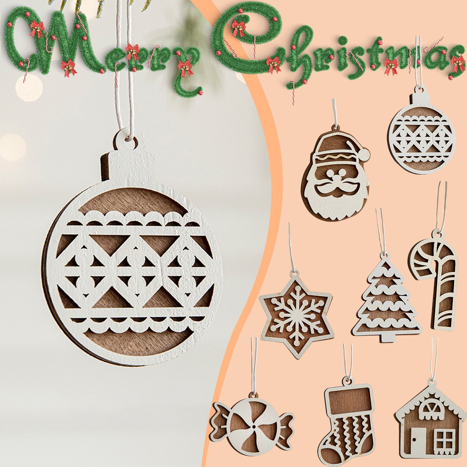 Wooden Christmas Tree Hanging Ornament Rustic Winter Party Christmas Decoration