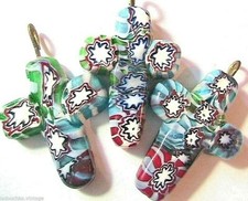 HERMOSOS DIJES CRUZADOS DE VIDRIO DE MOSAICO DE MURANO AÑOS 50 ~LOTE DE 3 ~HECHOS A MANO EN ITALIA ~ NUEVOS