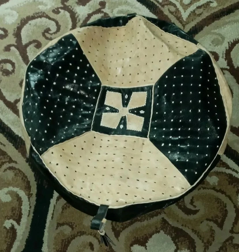 New Handmade POUF Genuine Leather Pouffe Ottoman Footstool round floor pillow  - Image 4 of 4