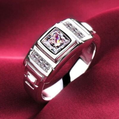 Elegant 1.00 CT White Princess CZ Unisex Classic Wedding Party 925 Silver Ring