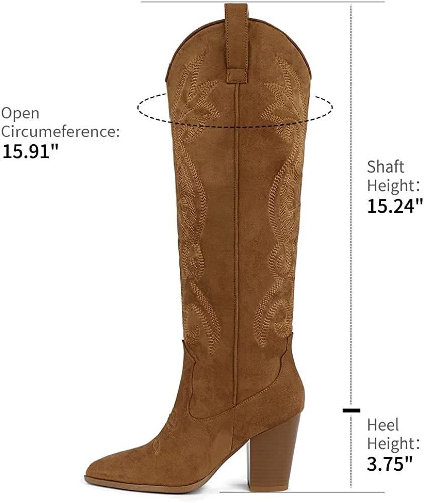 WIRALOMI Women Western Knee High Boots Embroidered Chunky Block Heel Cowboy... eBay