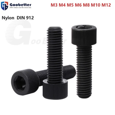 M3 M4 M5 -M12 Nylon Hex Socket Cap Head Screws Plastic Allen Bolts DIN 912 Black