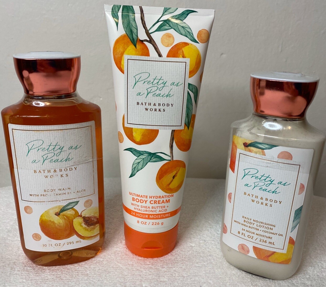 Lot Of 3 Pretty As Peach Body Cream, Body Wash And Body Lotion. New 12/2024.